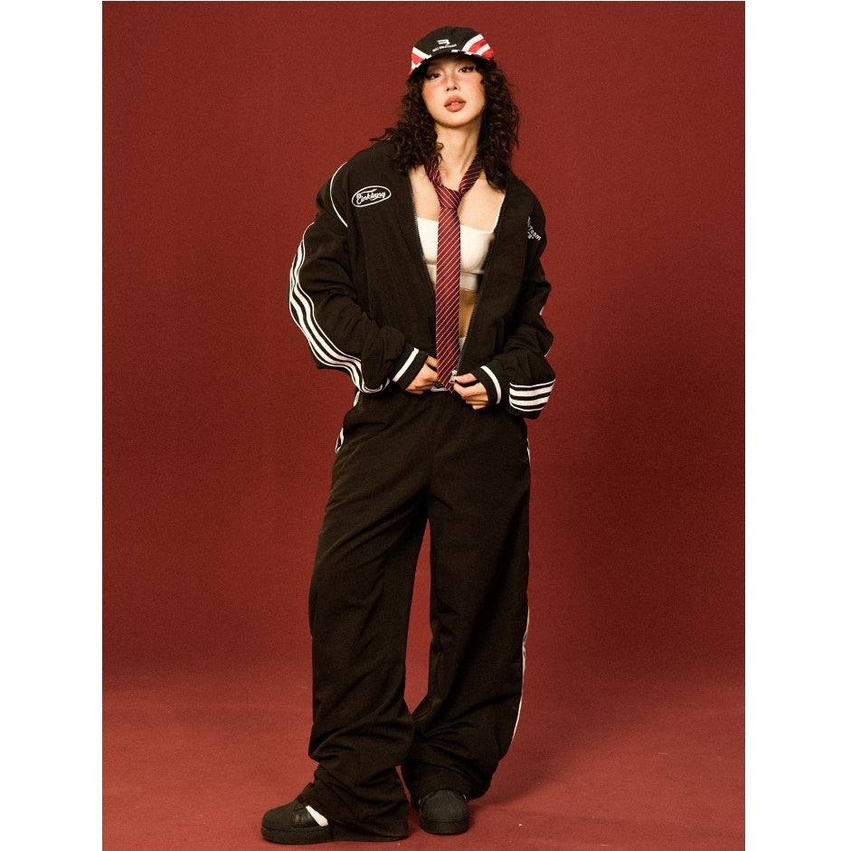 Track Jacket & Side Striped Loose Casual Pants MW9432