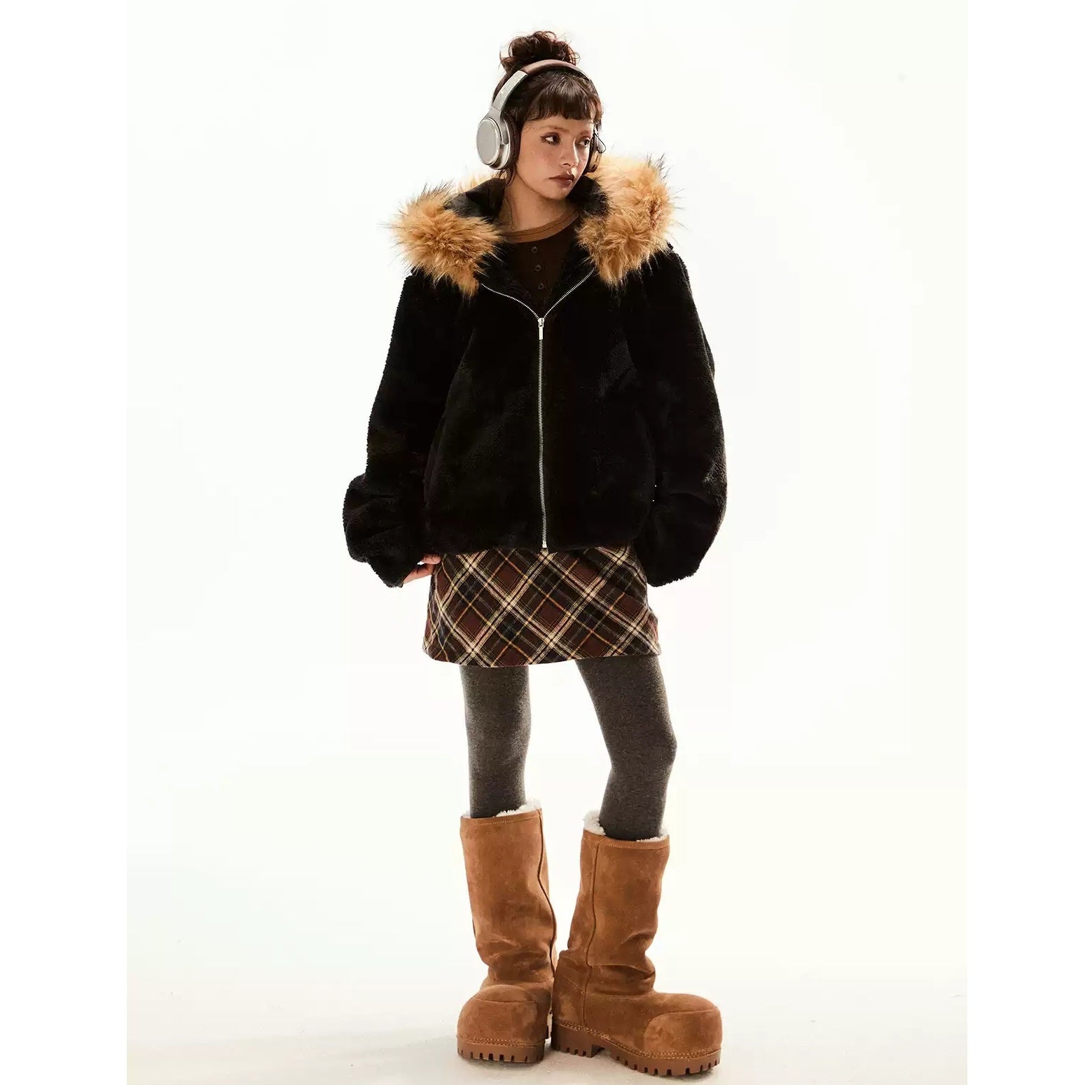 Volume Fur Collar Hooded Jacket EZ217