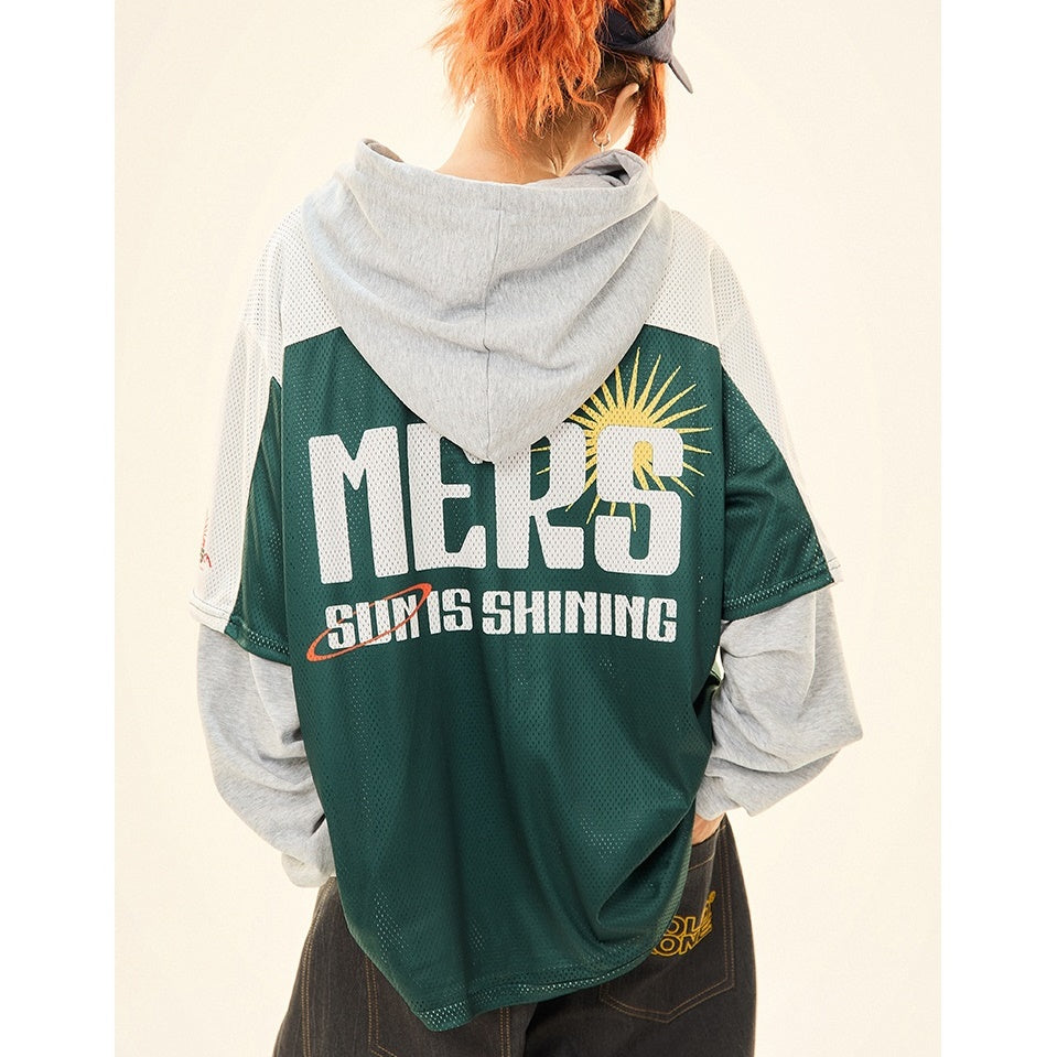 Vintage Fake Layered Sporty Hooded Pullover MW9333