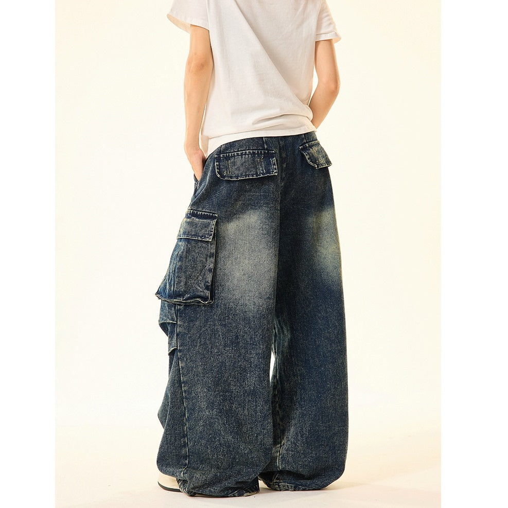 Washed Cargo Wide-leg Work Jeans MW9427