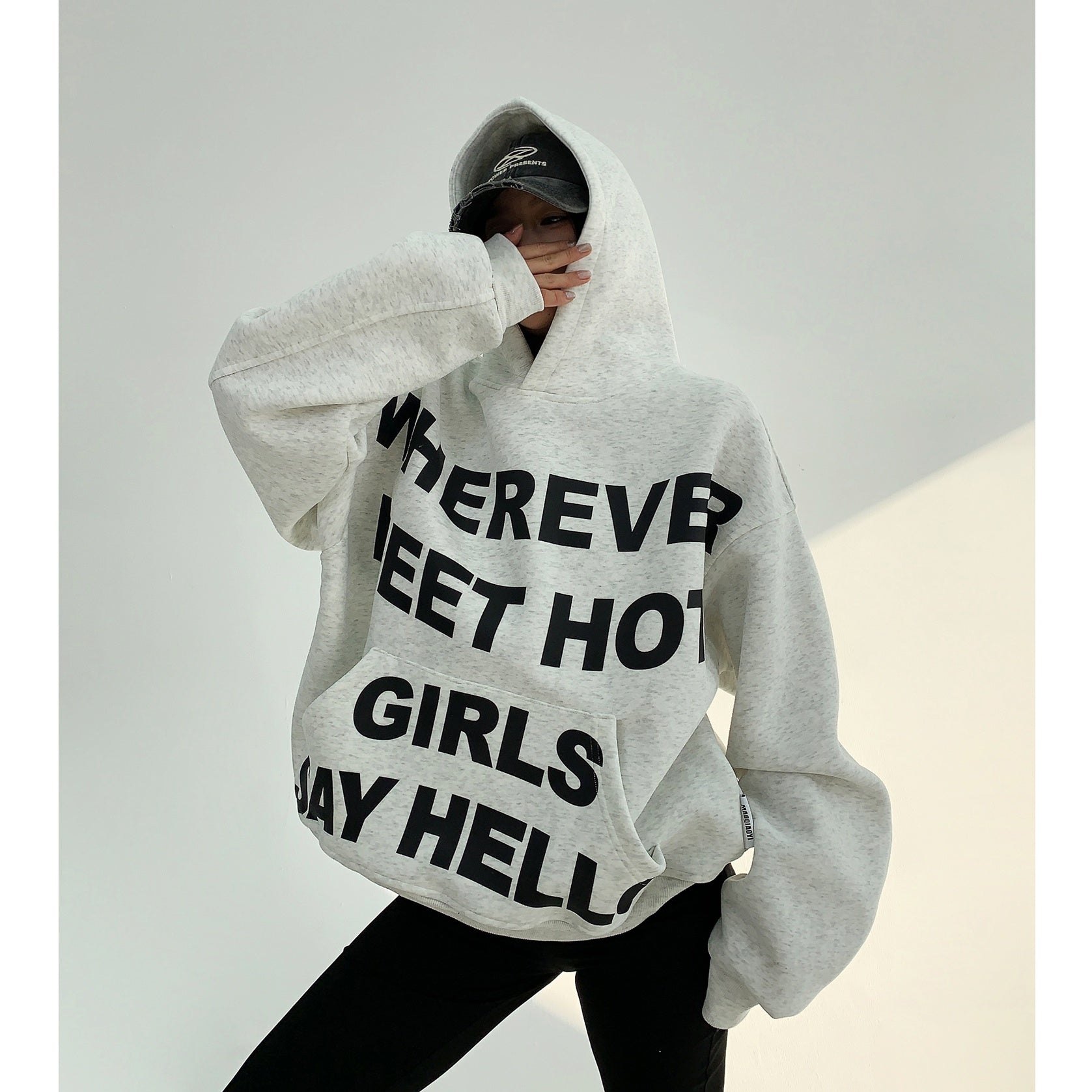 Letter Print Oversize Pullover Hoodie MW9826