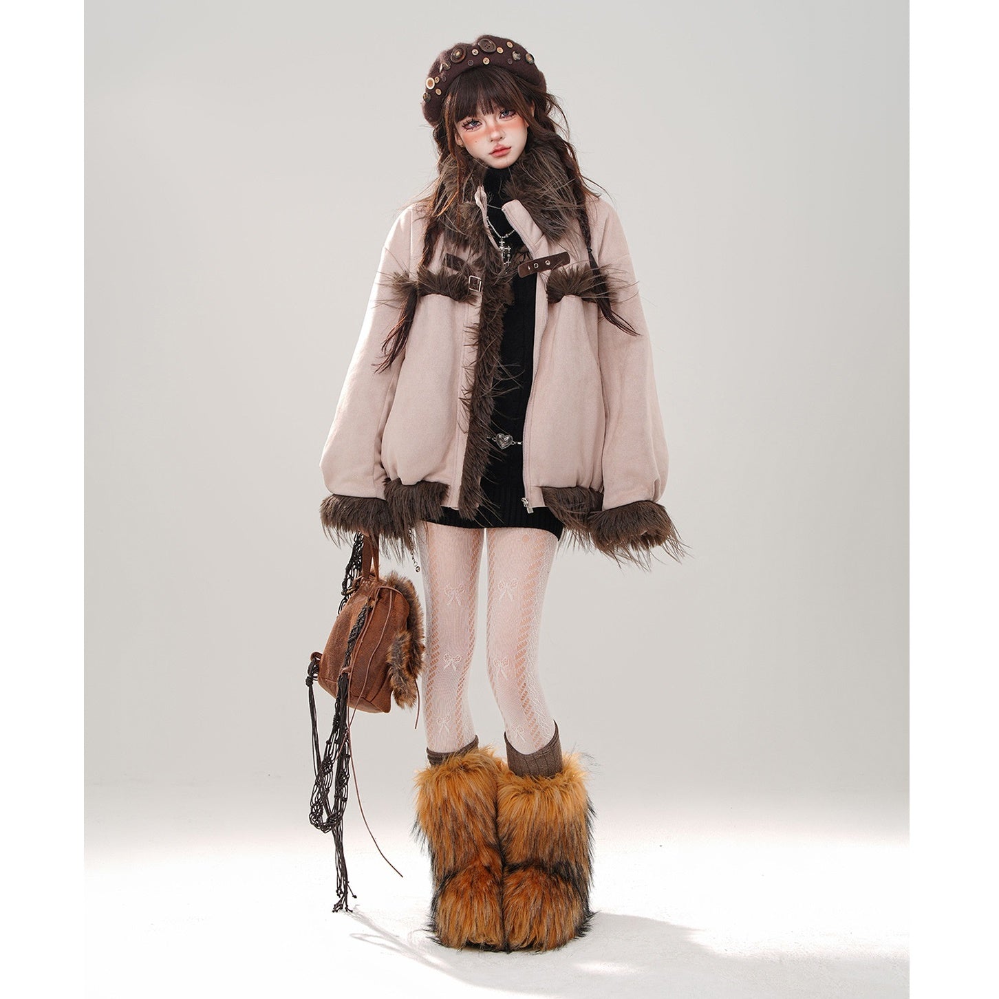 Fur Plush Stand Collar Jacket KK2020