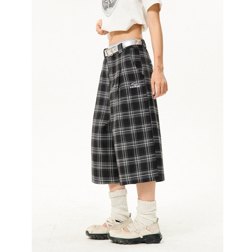 Retro Contrast Plaid Casual Cropped Pants YS7001