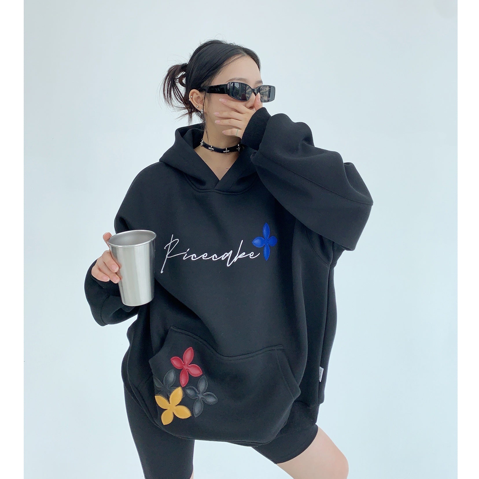 Embroidery Leather Flower Hoodie MW9547