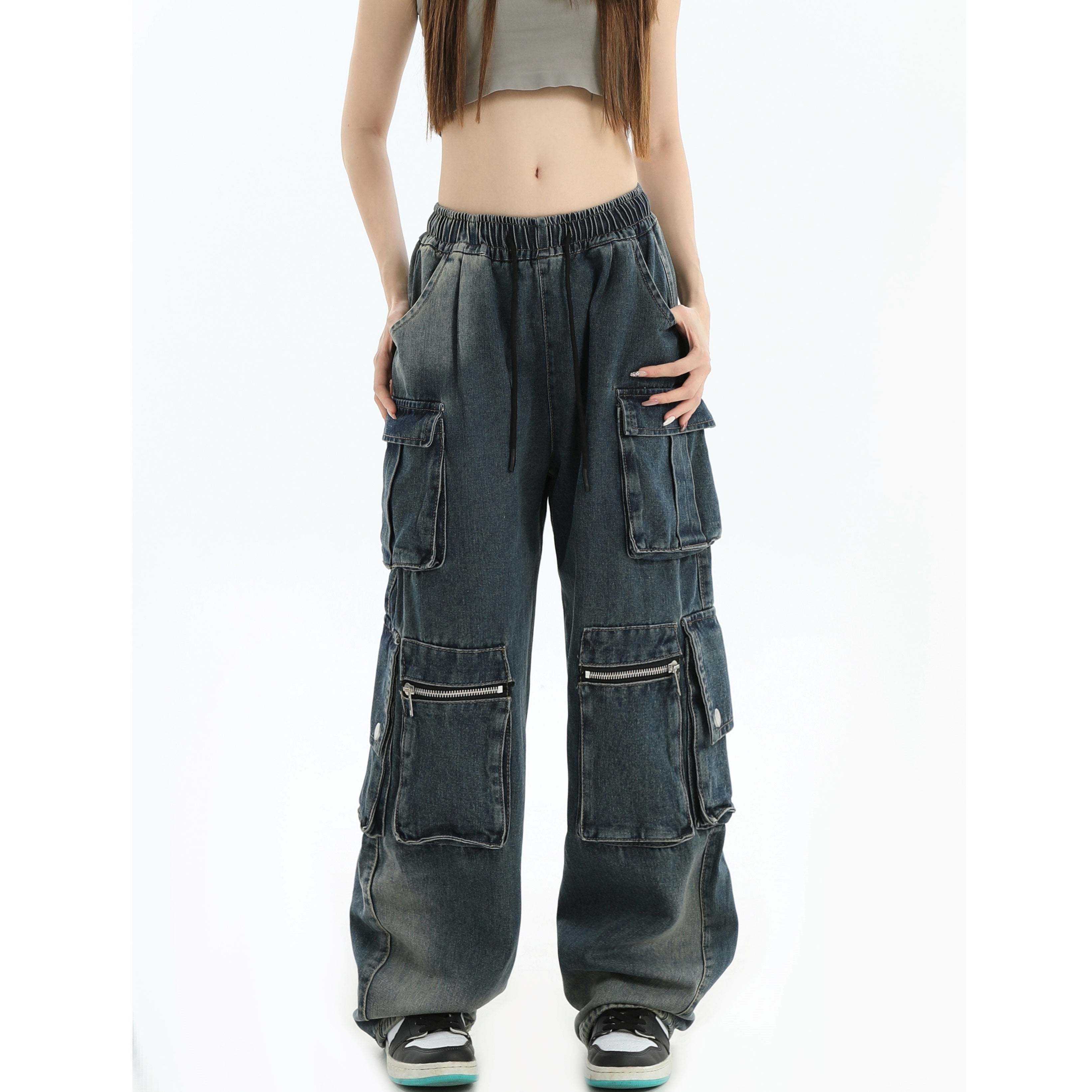 Gradient Wash Wide-Leg Cargo Jeans IN7014