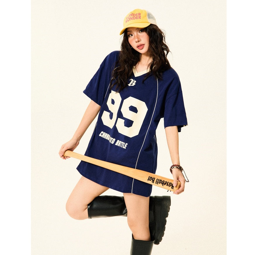 V-Neck Soccer Uniform Style Casual T-Shirt YS7002