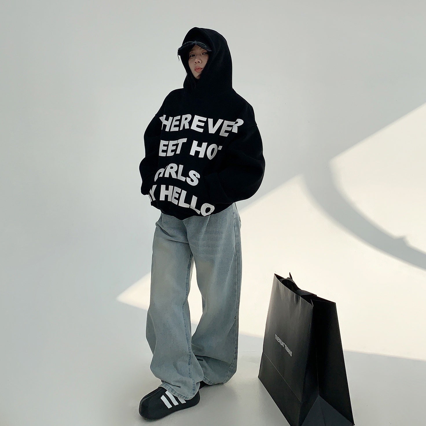 Letter Print Oversize Pullover Hoodie MW9826