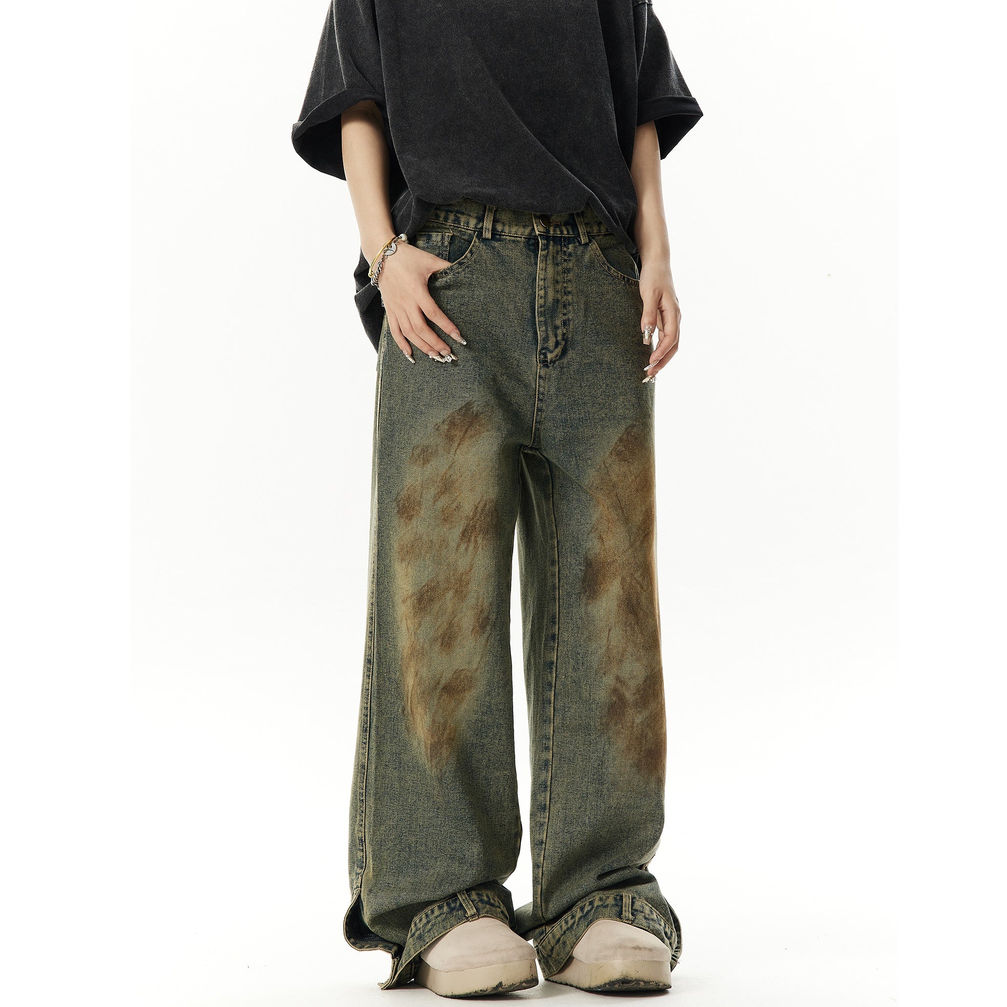 Wasteland Style Distressed Wide-leg Jeans HG7022