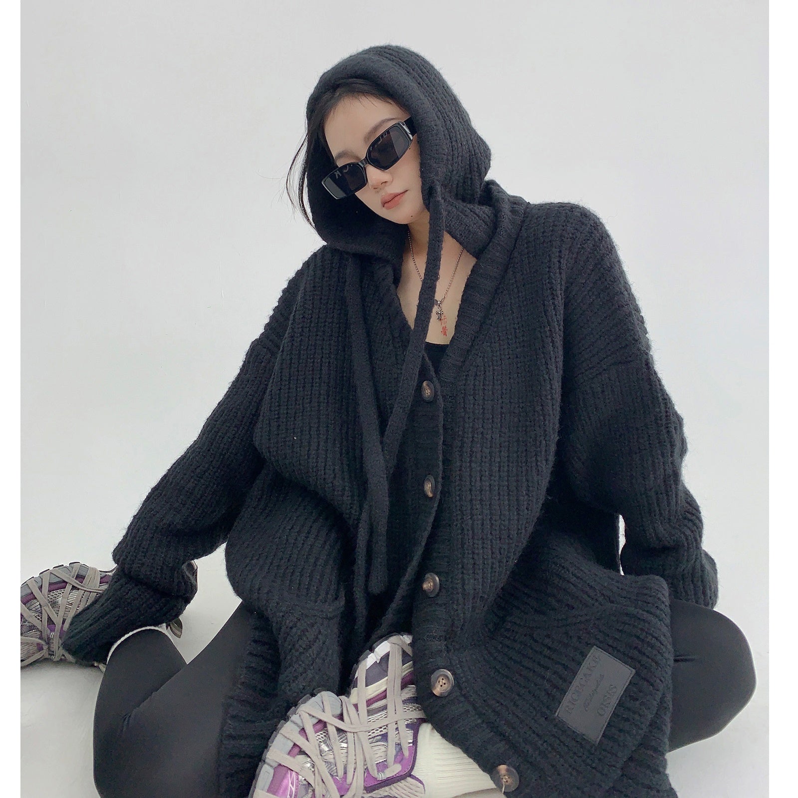 Heavy Industry Coarse Needle Hooded Knitted Jacket MW9512