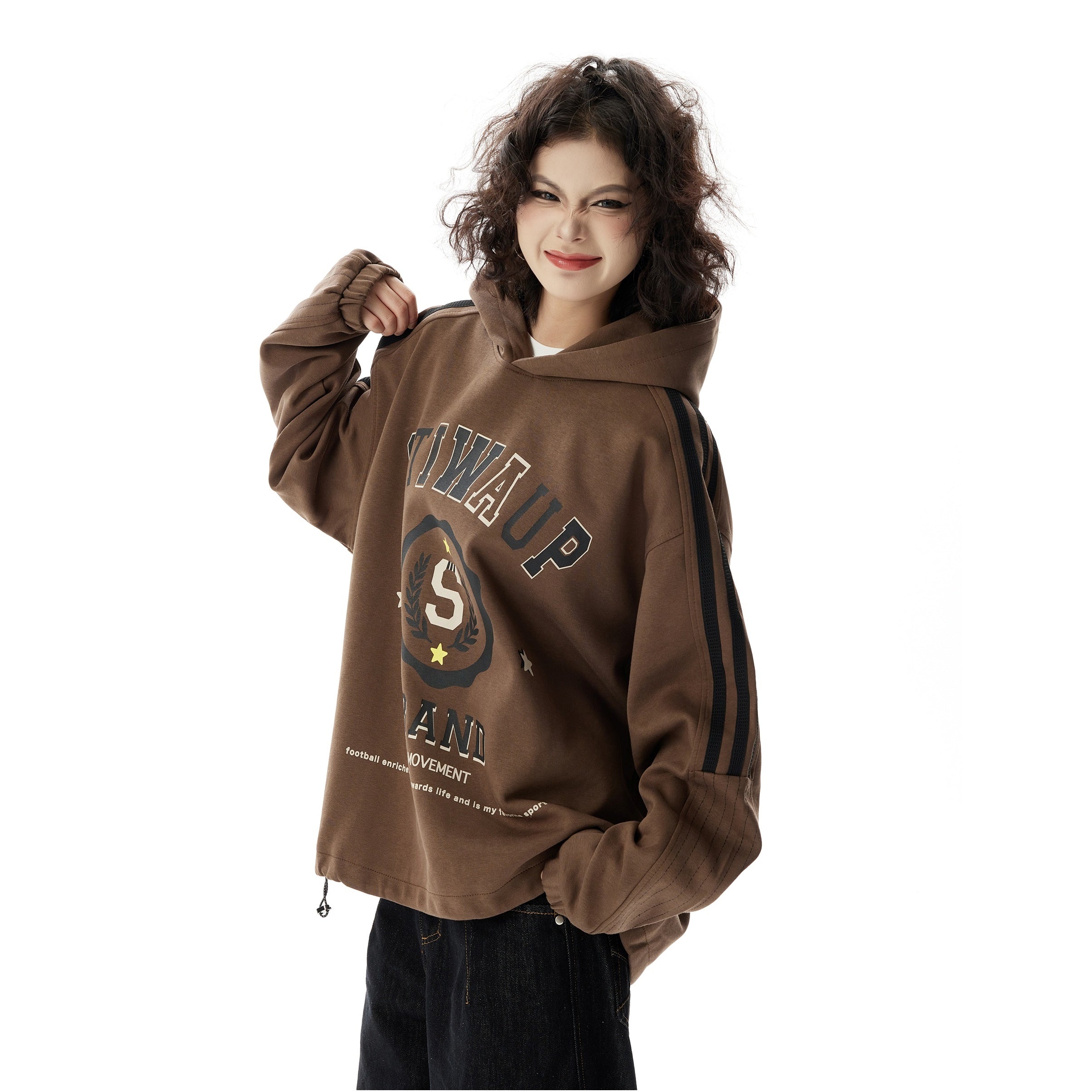 Maillard Lettered Line Sleeve Short Hoodie HG7185