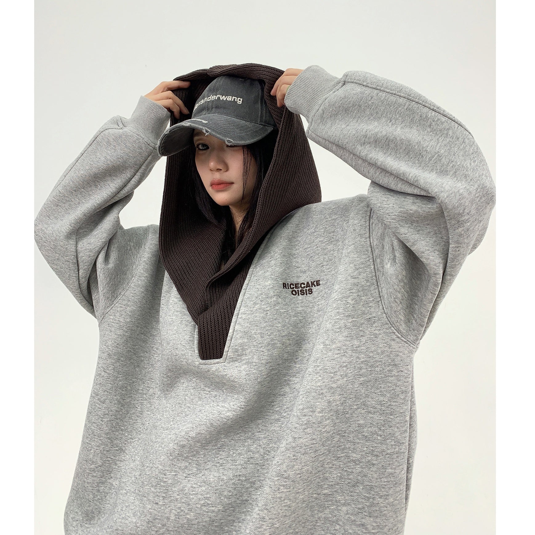 Knit Hooded Stitching Sweat Pullover MW9842