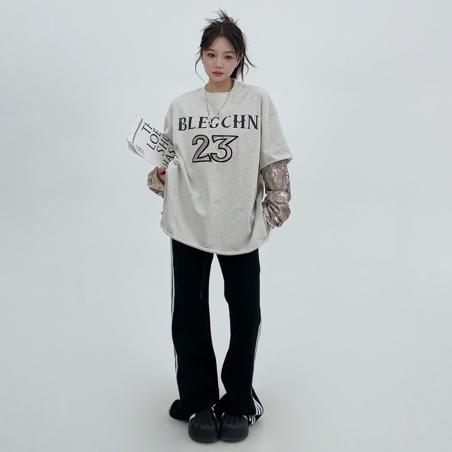 Fake Two-piece Patch Embroidery Long Sleeve T-shirt MW9821