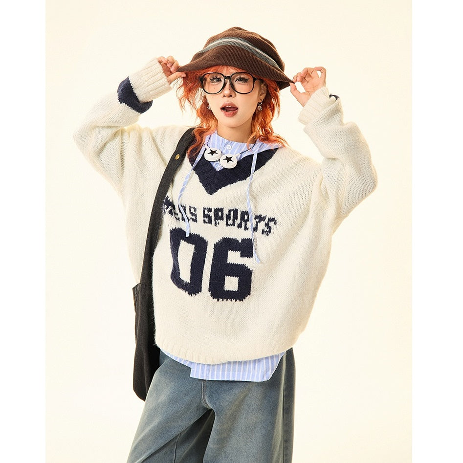 Vintage College Style Monogram Embroidered Sweater MW9428