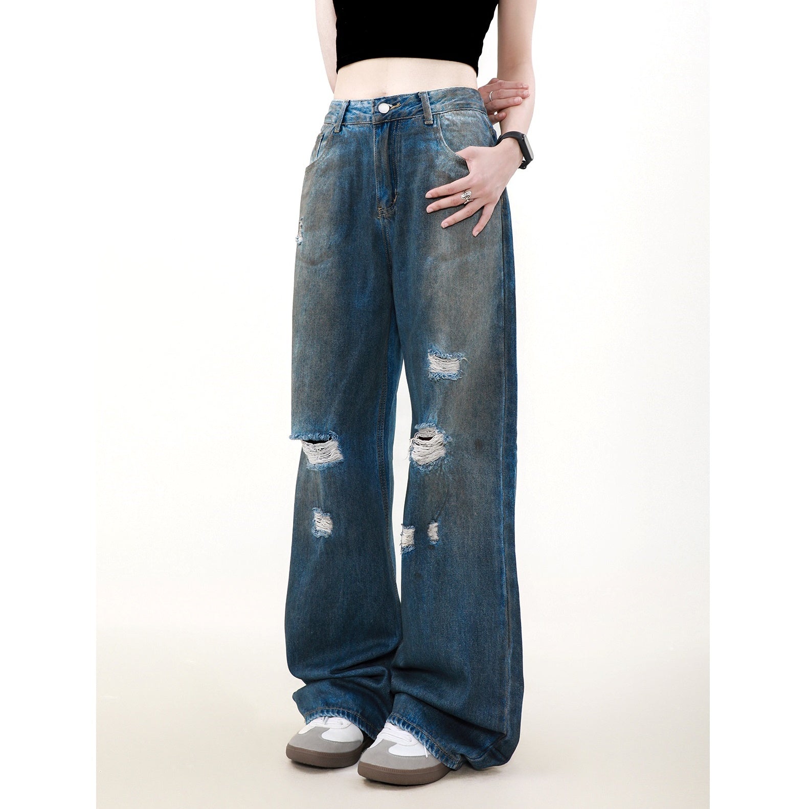 Retro Ripped Distressed Loose Straight-leg Jeans MR8016