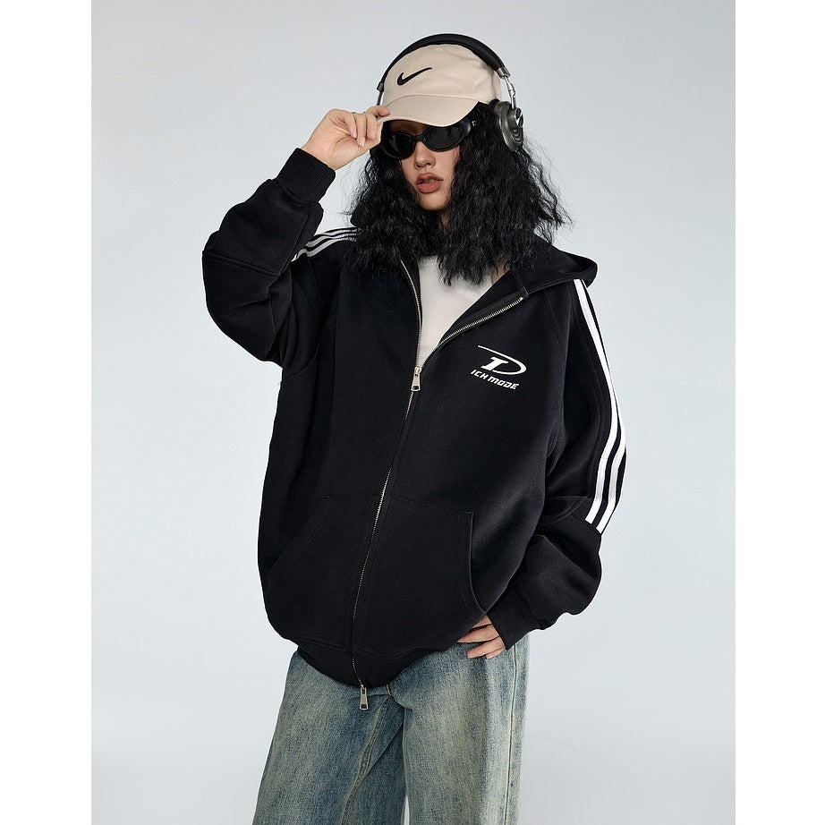 Three-Line ZIP-Up Sporty Hooded Parka MW9319