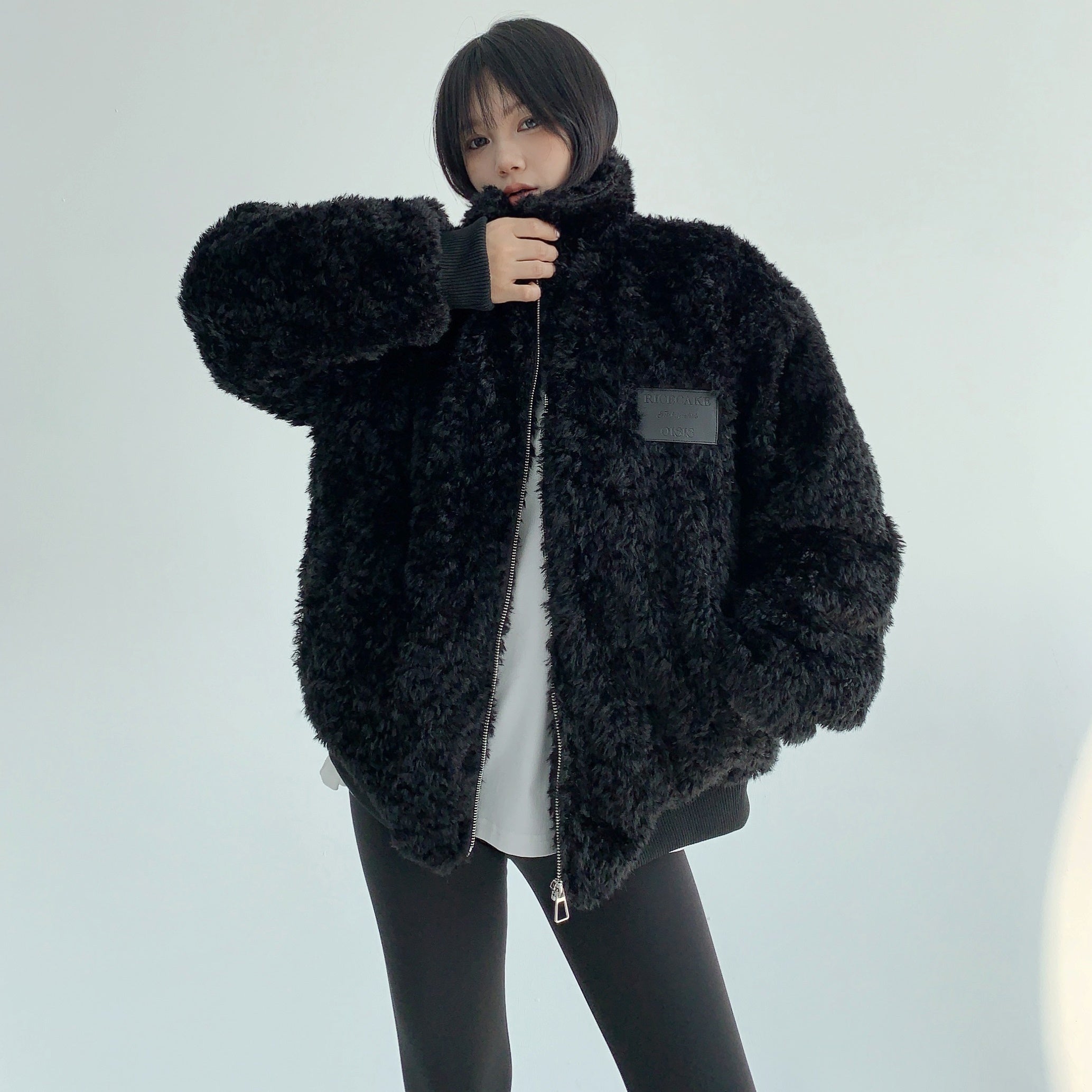 Imitation Fur Quilting Zipper Jacket MW9598