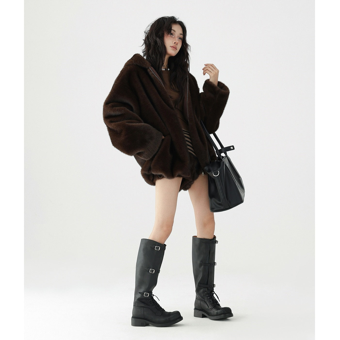 Plush Eco-Fur Hooded Blouson AC7098