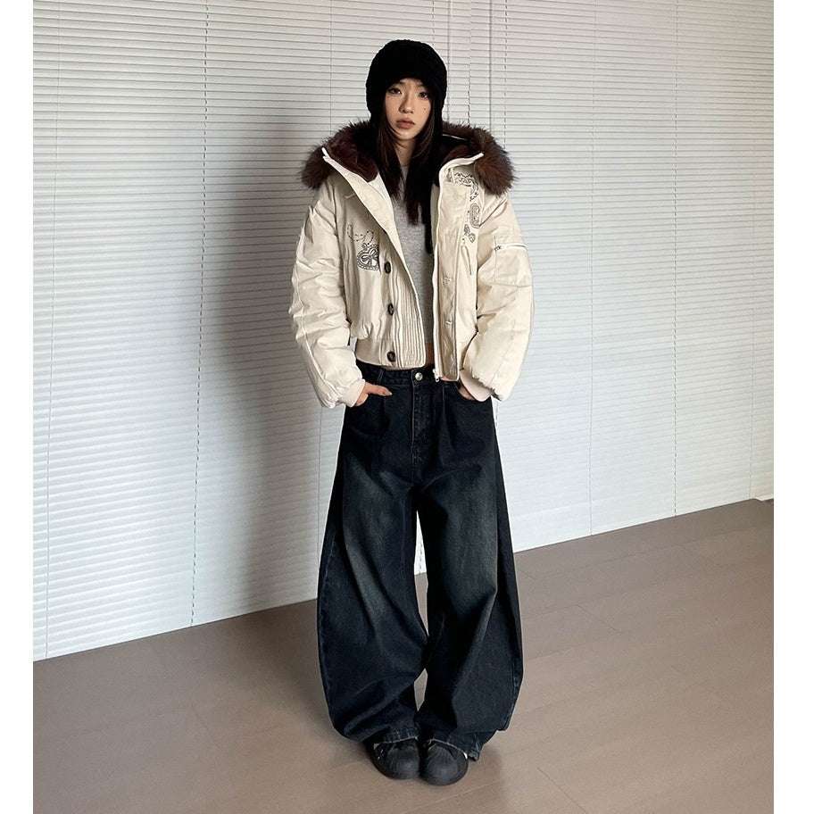 Hooded Volume Fur Collar Cropped Padded Jacket MW9770