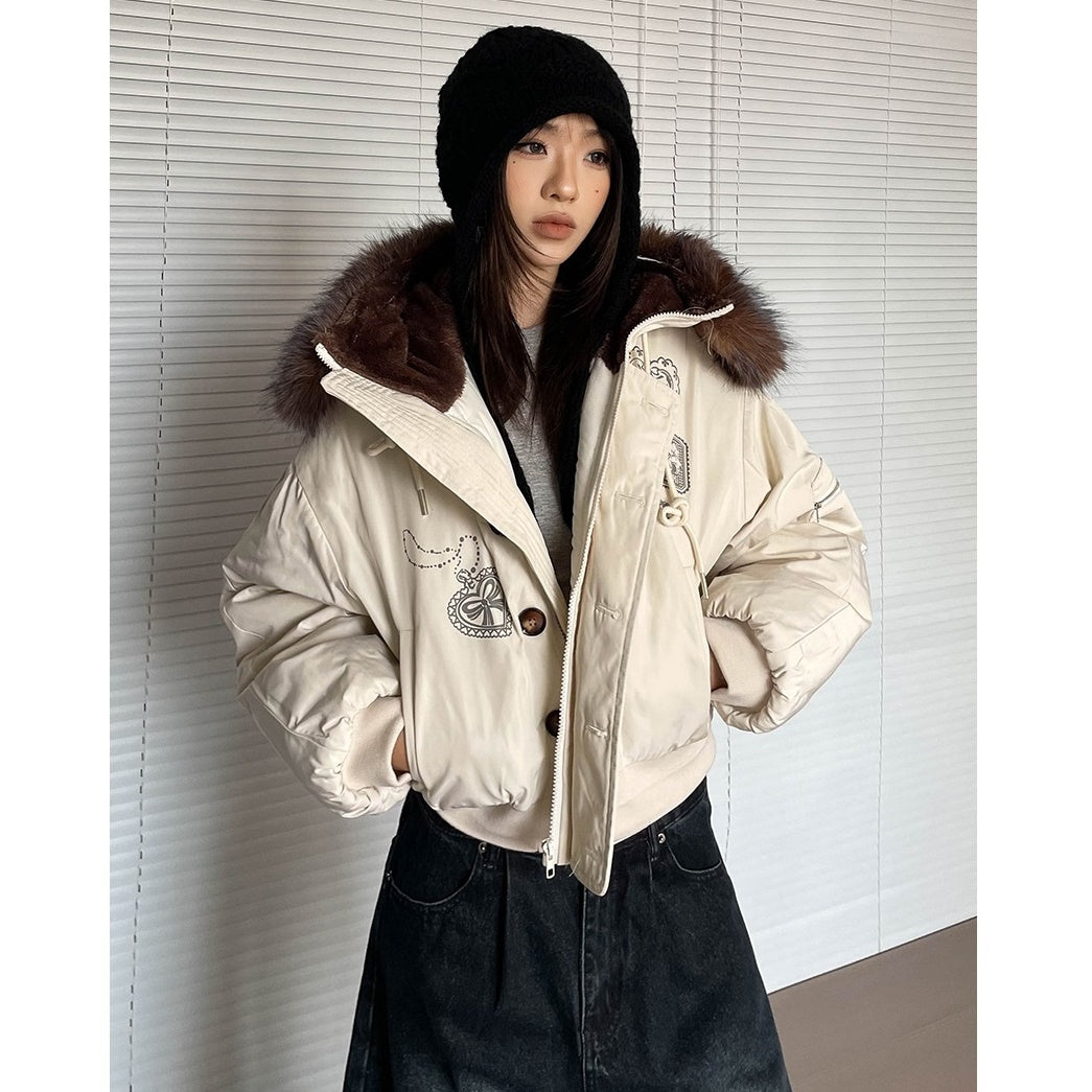 Hooded Volume Fur Collar Cropped Padded Jacket MW9770