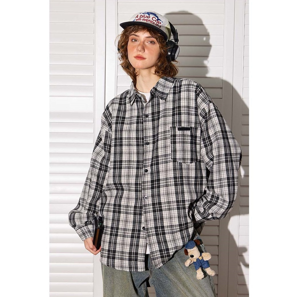 Retro Plaid Long-sleeved Shirt MW9473