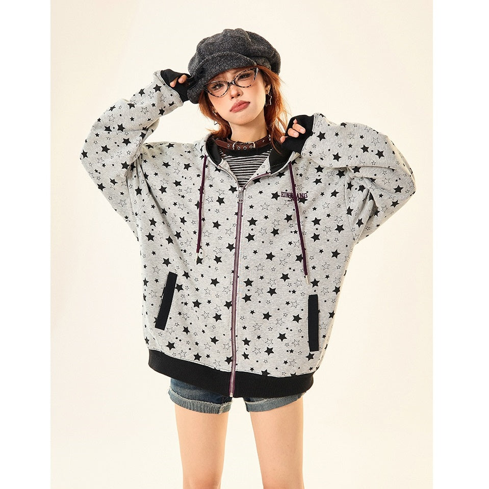 Star Full Print Zip Hooded Parka MW9531