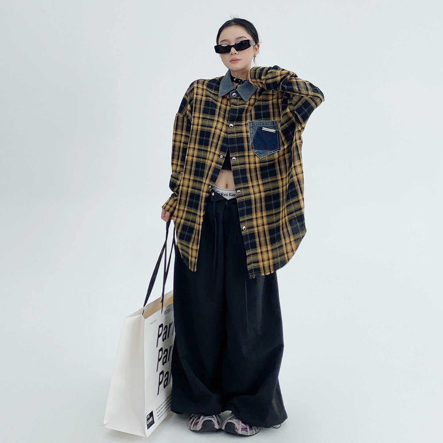 Retro Oversize Plaid Long-sleeved Shirt MW9435