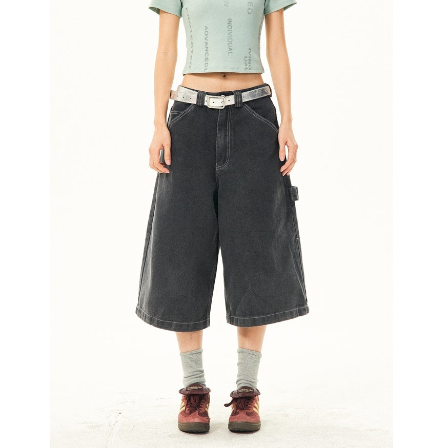 Washed Denim Stitch Design Cropped Pants YS7012