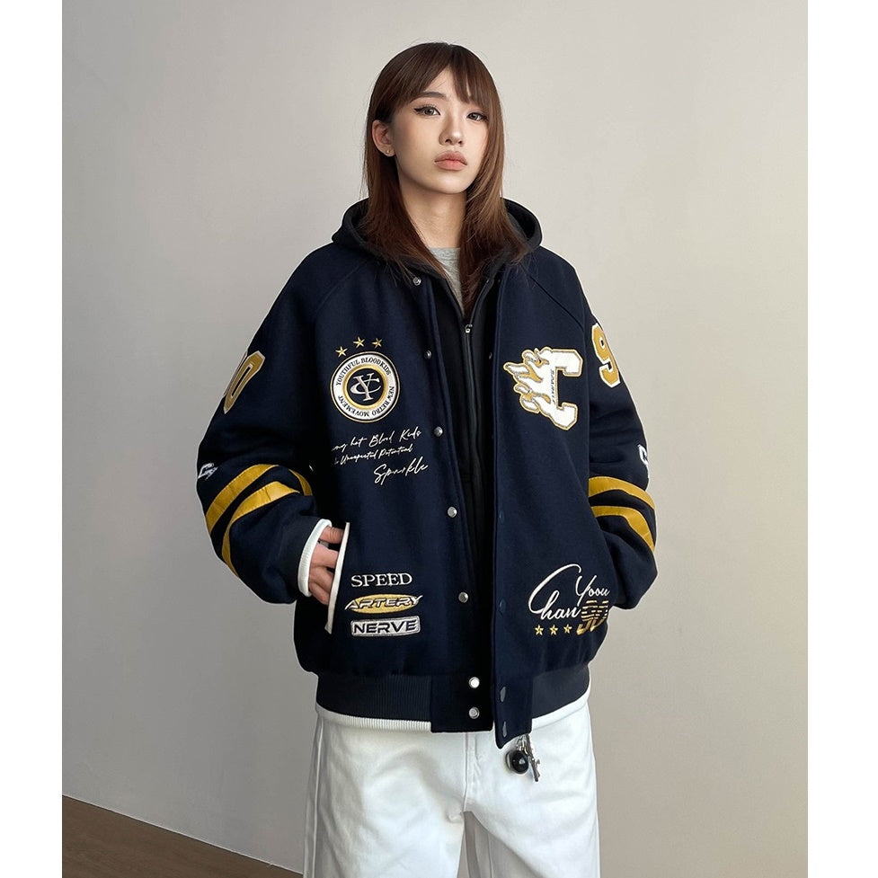 College Style Hooded Stadium Jacket MW9739