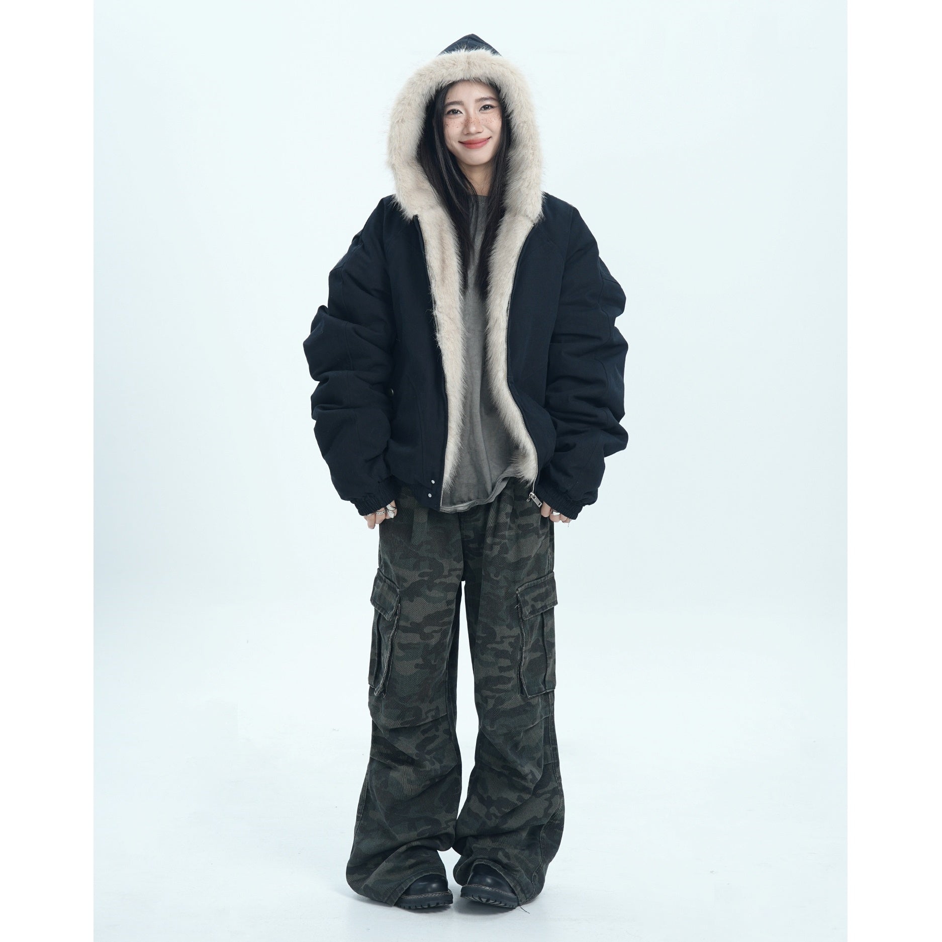 Fur Collar Casual Hooded Jacket MW9676