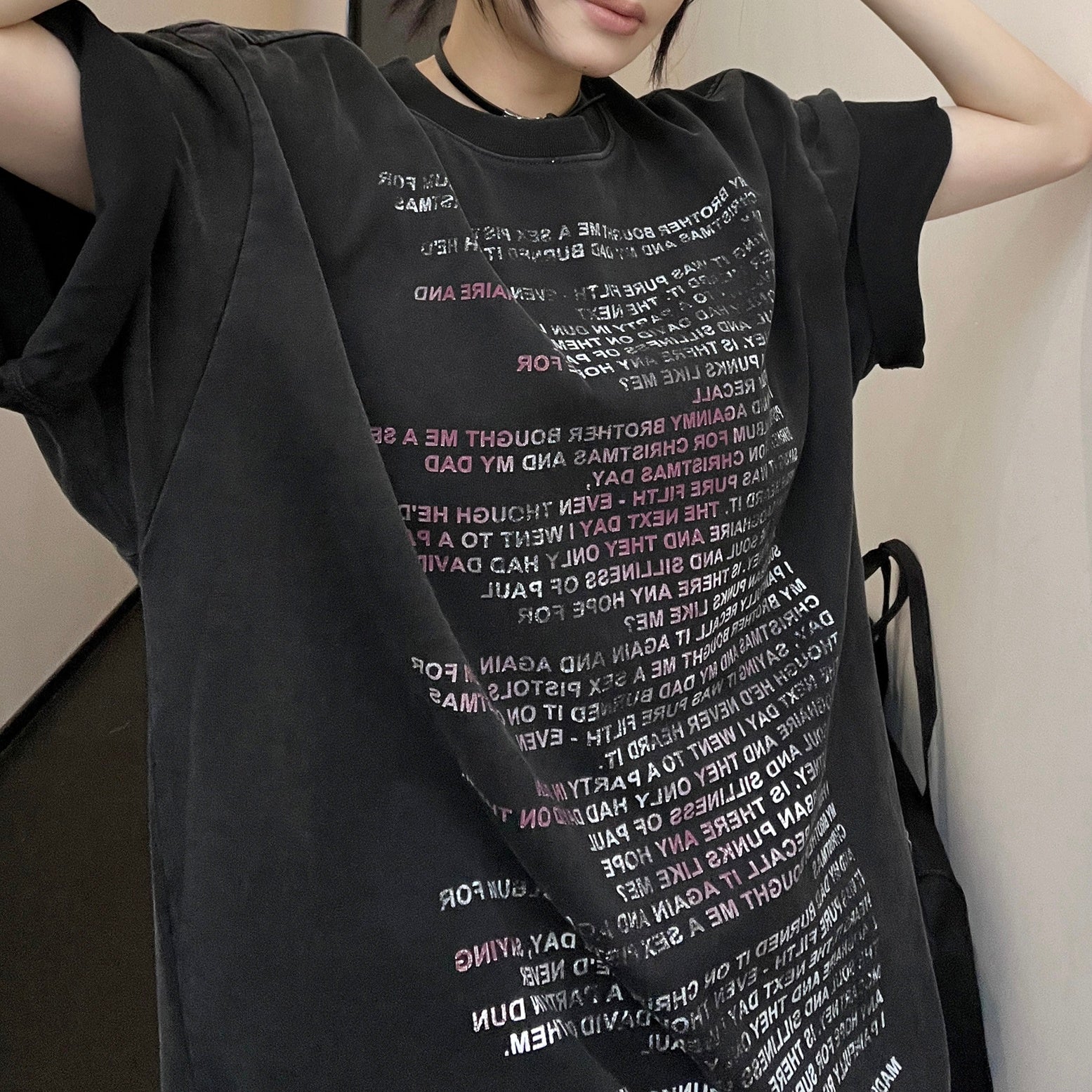 Distressed Gradation Letter Printed Oversize T-shirt MW9145