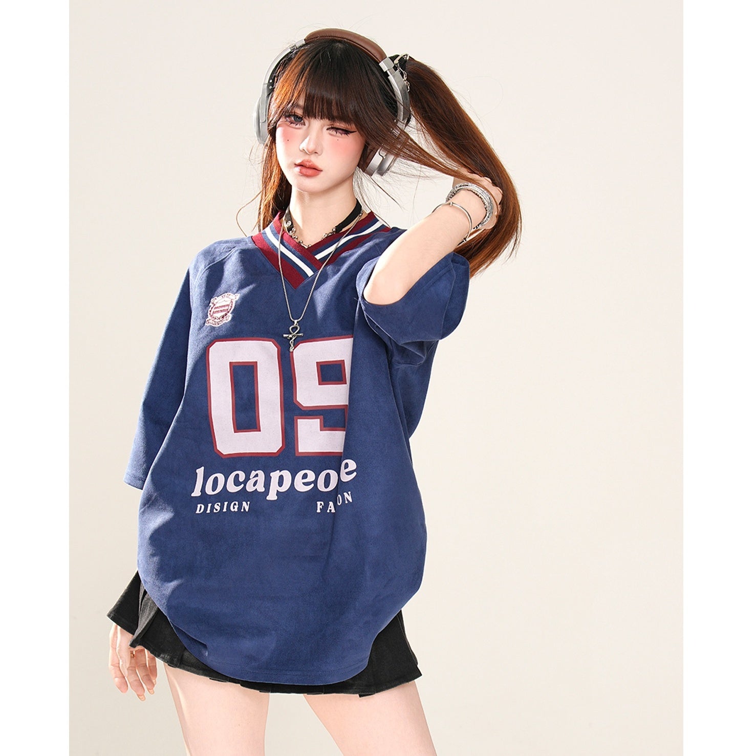Sports Style V-Neck Number T-Shirt KK2054