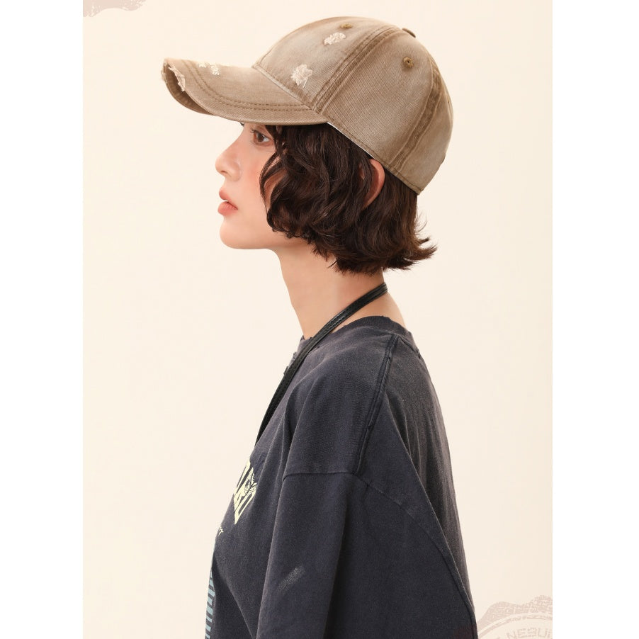 Washed Ripped Wide-brimmed Cap MW10118