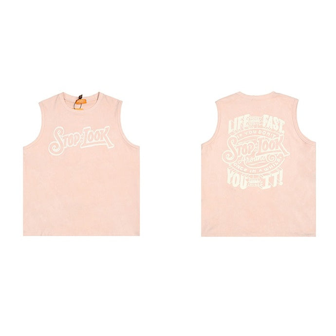 Color-changing Letter Suede Touch Sleeveless T-shirt EZ127