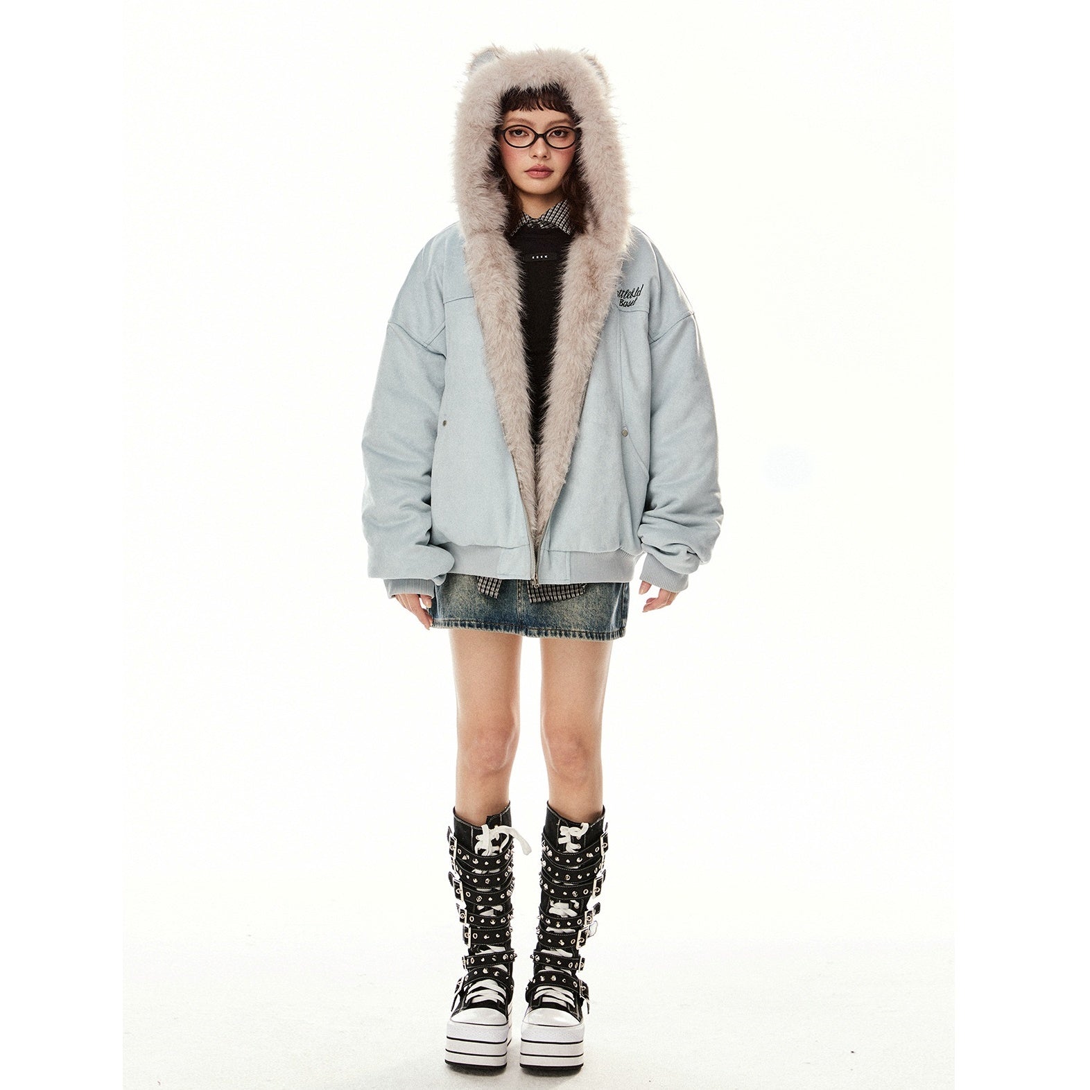 Fur Stitch Cat Ears Hooded Jacket EZ224