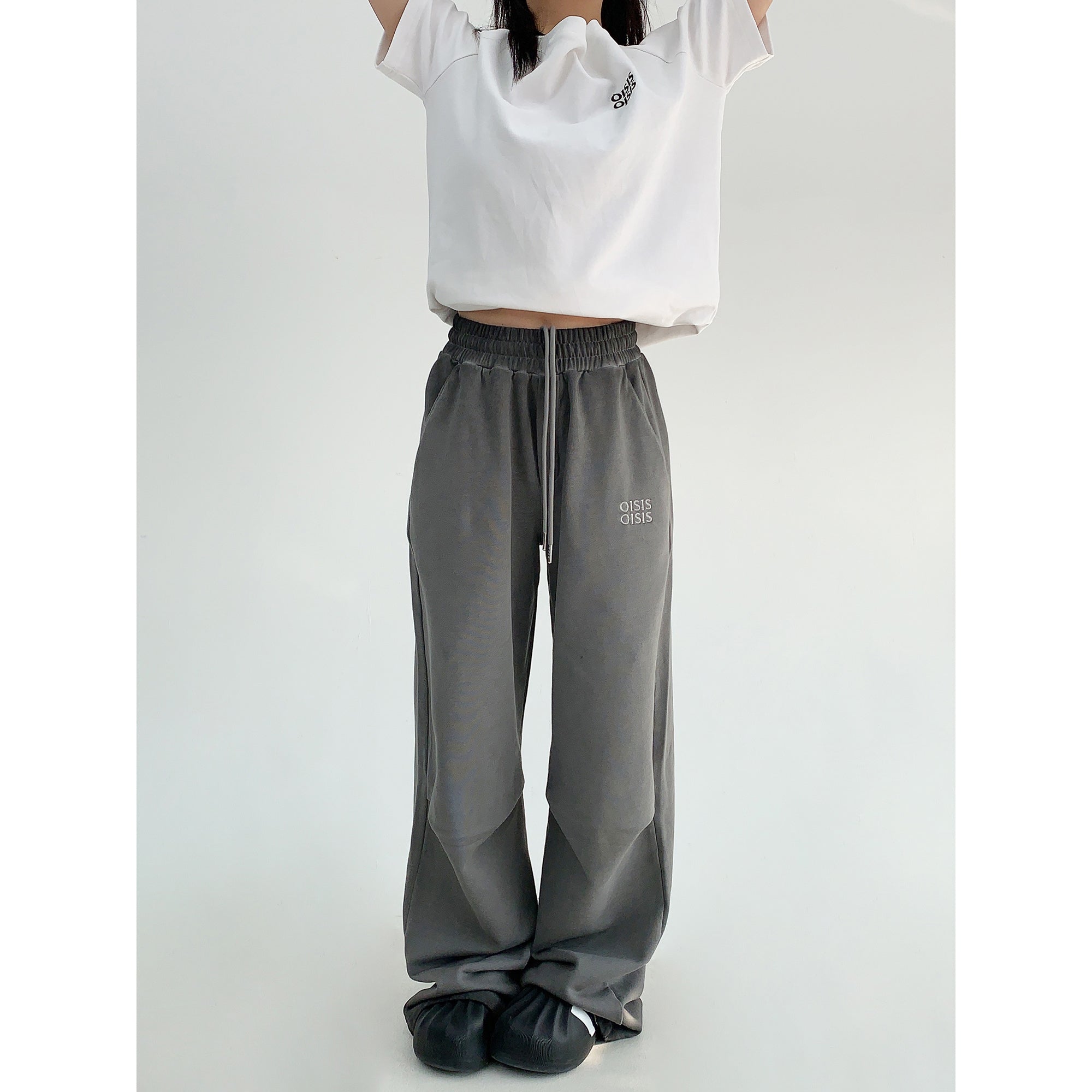 Distressed Embroidery Straigh Sweat Pants MW9849