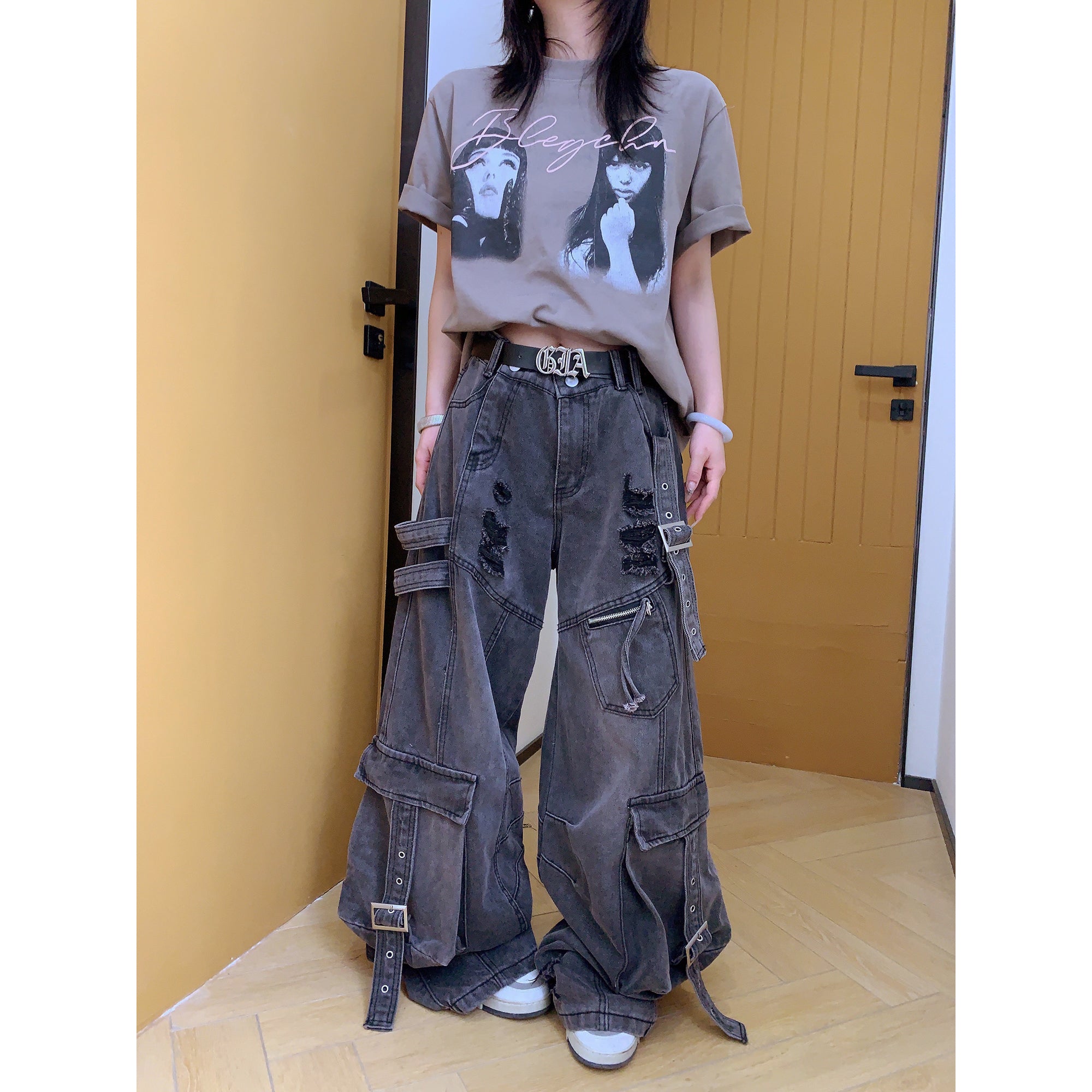 ダメージ加工オーバーサイズカーゴデニムパンツ CK2005