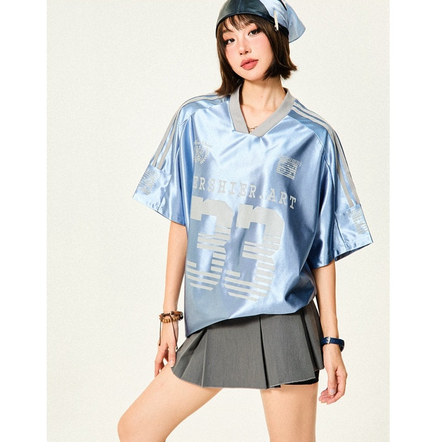 V-neck 33-Letter Sports Style T-shirt MW10104