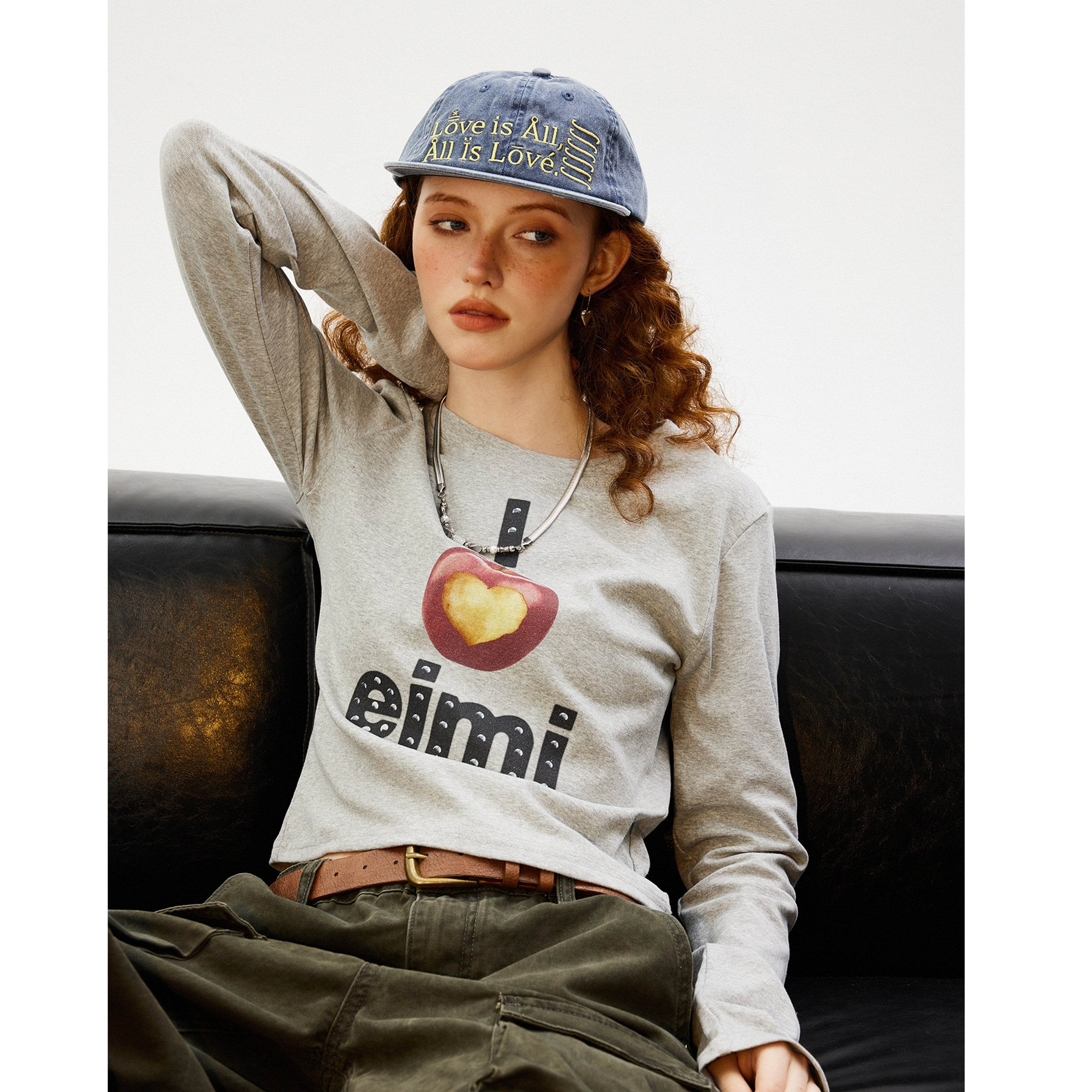 Apple Letter Print Long Sleeve T-Shirt MW9916