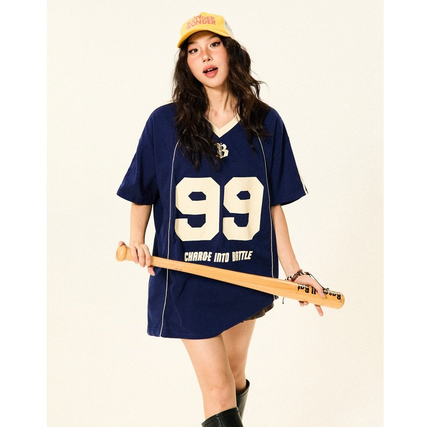 V-Neck Soccer Uniform Style Casual T-Shirt YS7002