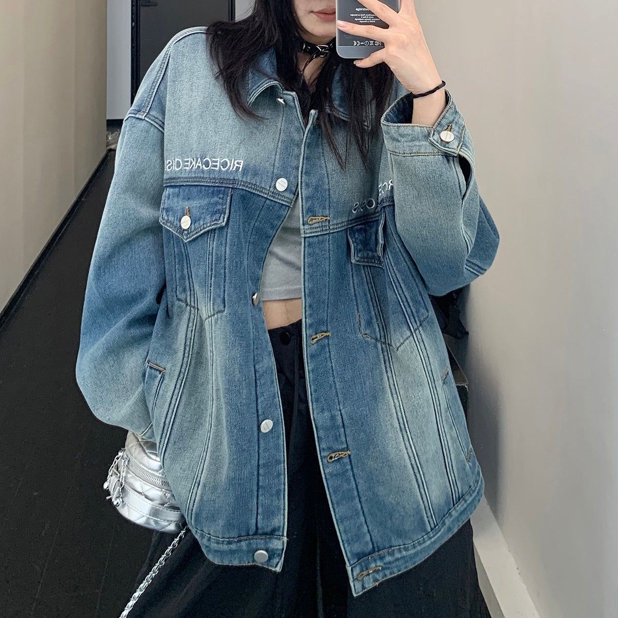 Embroidered Wash Loose Denim Jacket MW9513