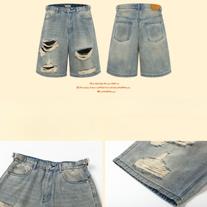 Street Distressed Ripped Denim Loose Half Pants HG7170