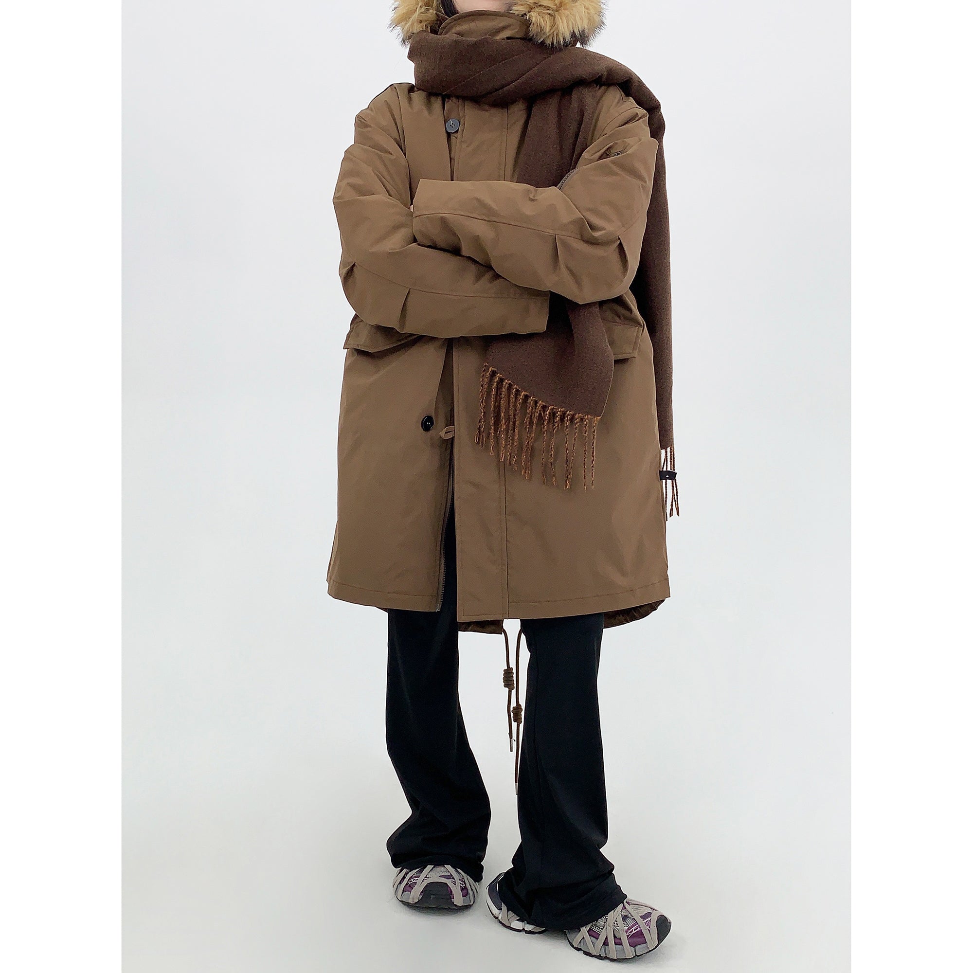 Mid-length Fur Collar Hooded Down Coat MW9685