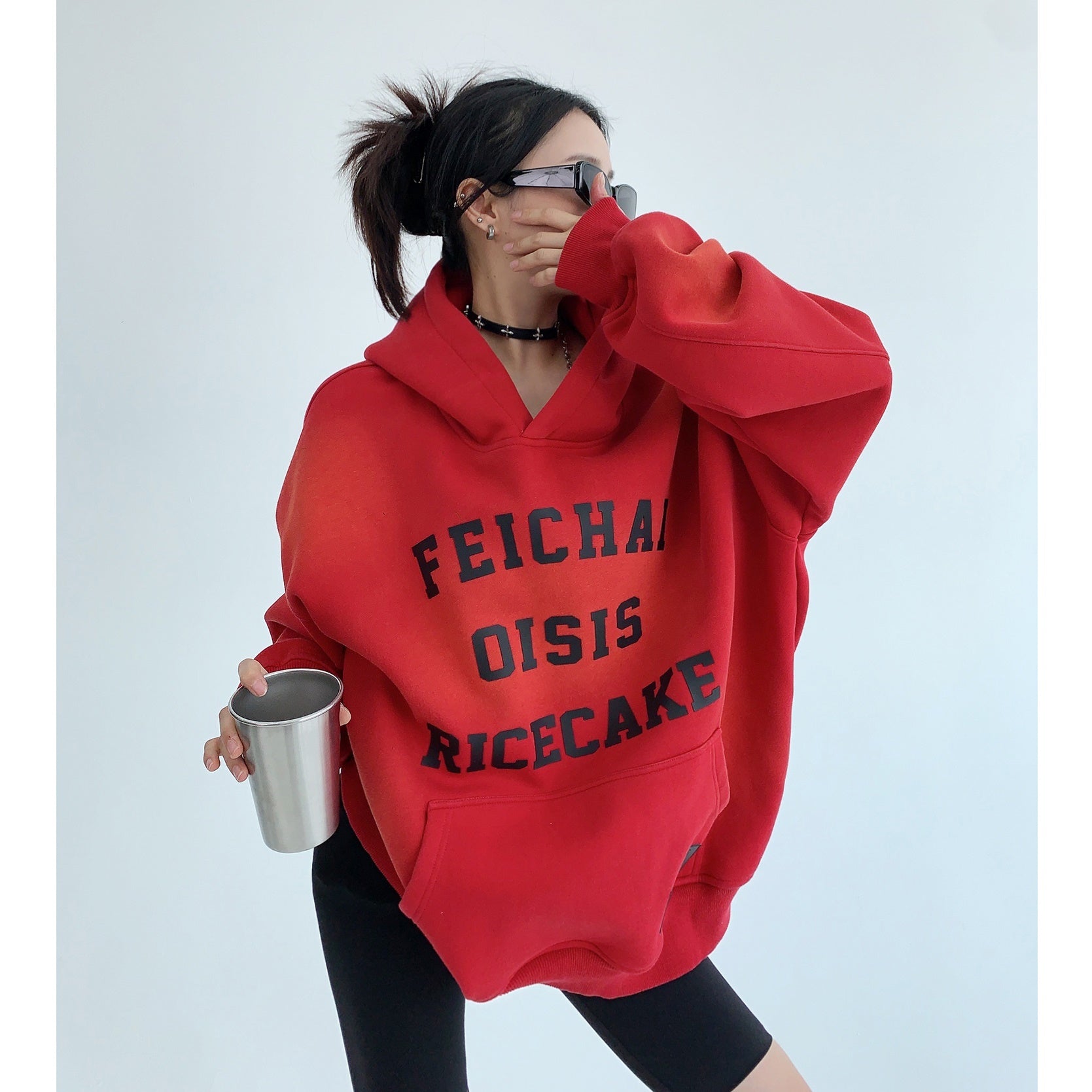 Distressed Letter Print Thickened Hoodie MW9505