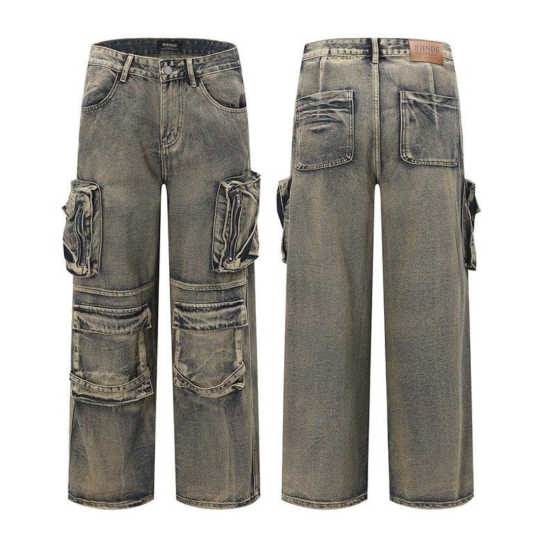 Washed Distressed Street Design Cargo Jeans MW9492