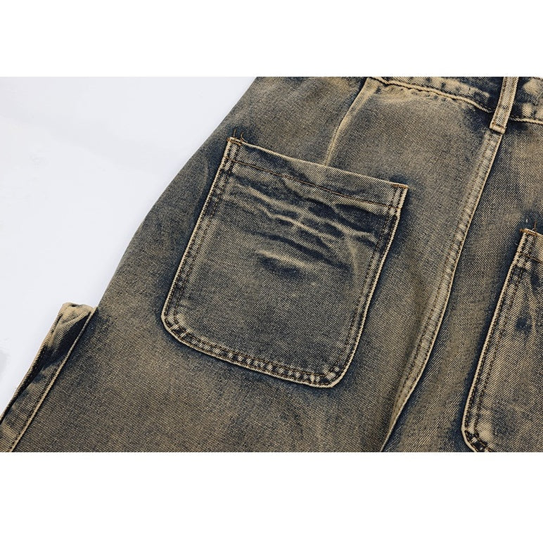 Washed Distressed Street Design Cargo Jeans MW9492