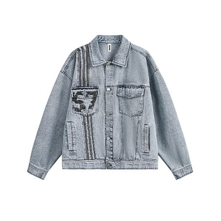 Number Print Oversize Denim Jacket EZ233