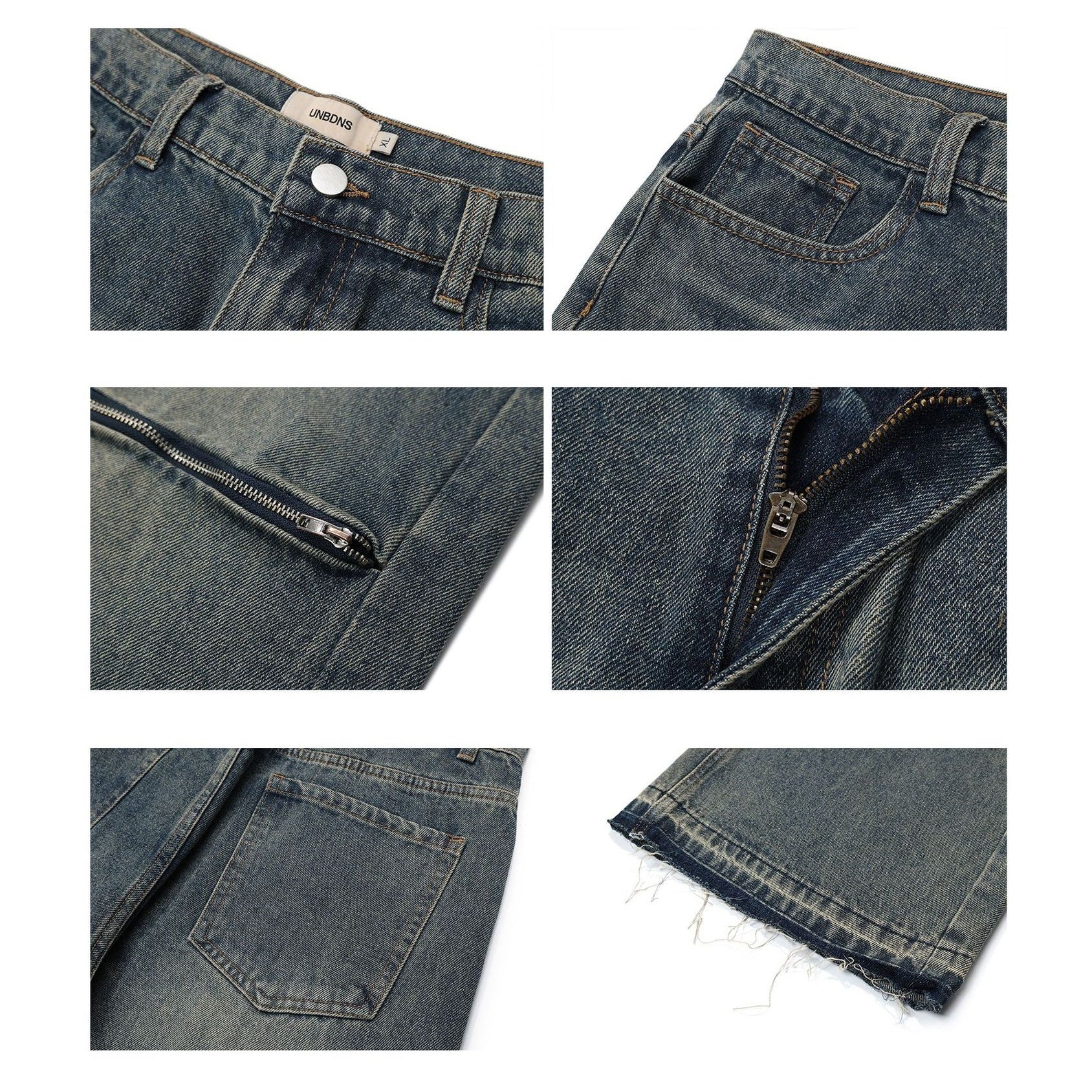 Design Zipper Raw Edge Straight Jeans MW9621