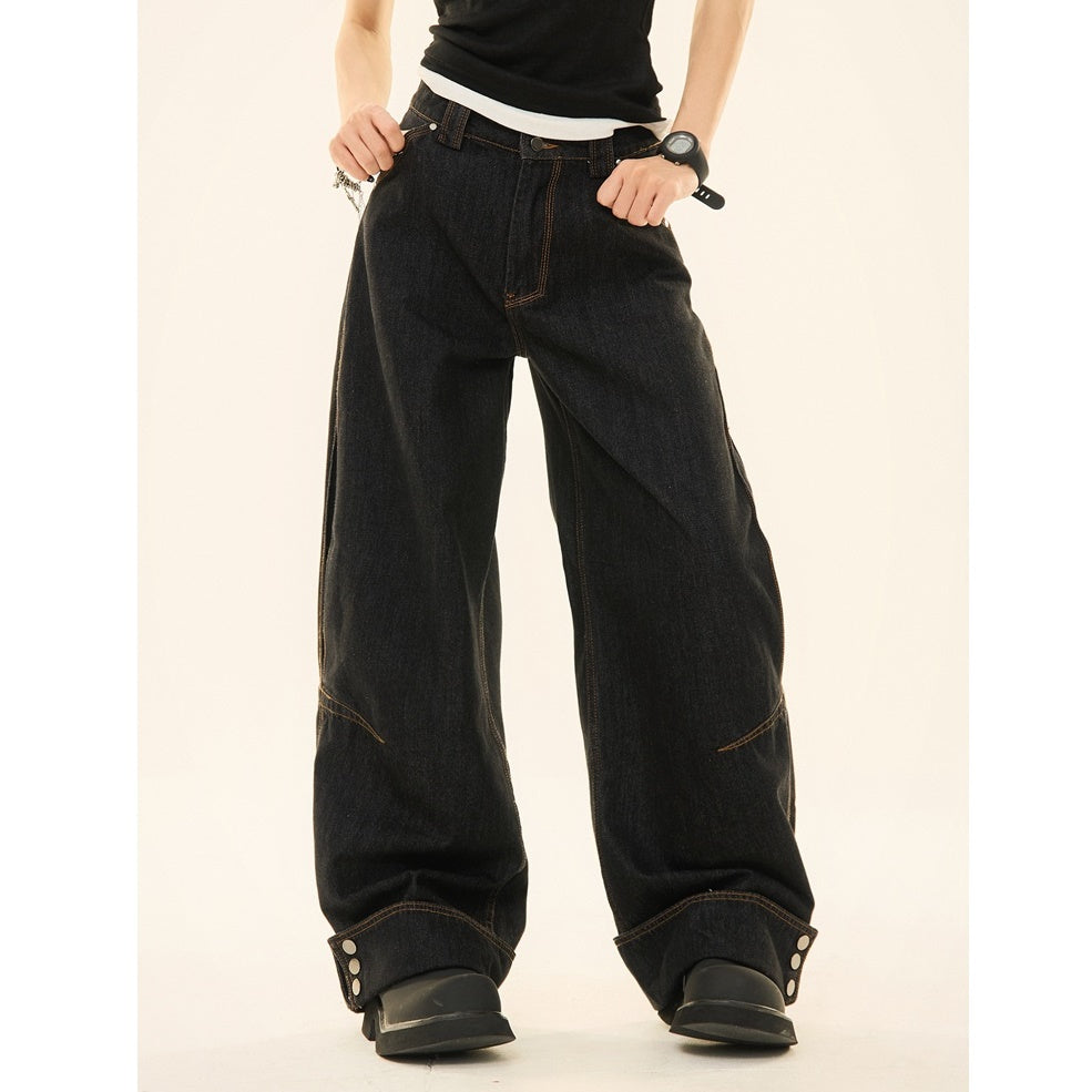 Folded Hem Design High Waist Wide-Leg Jeans MW9204