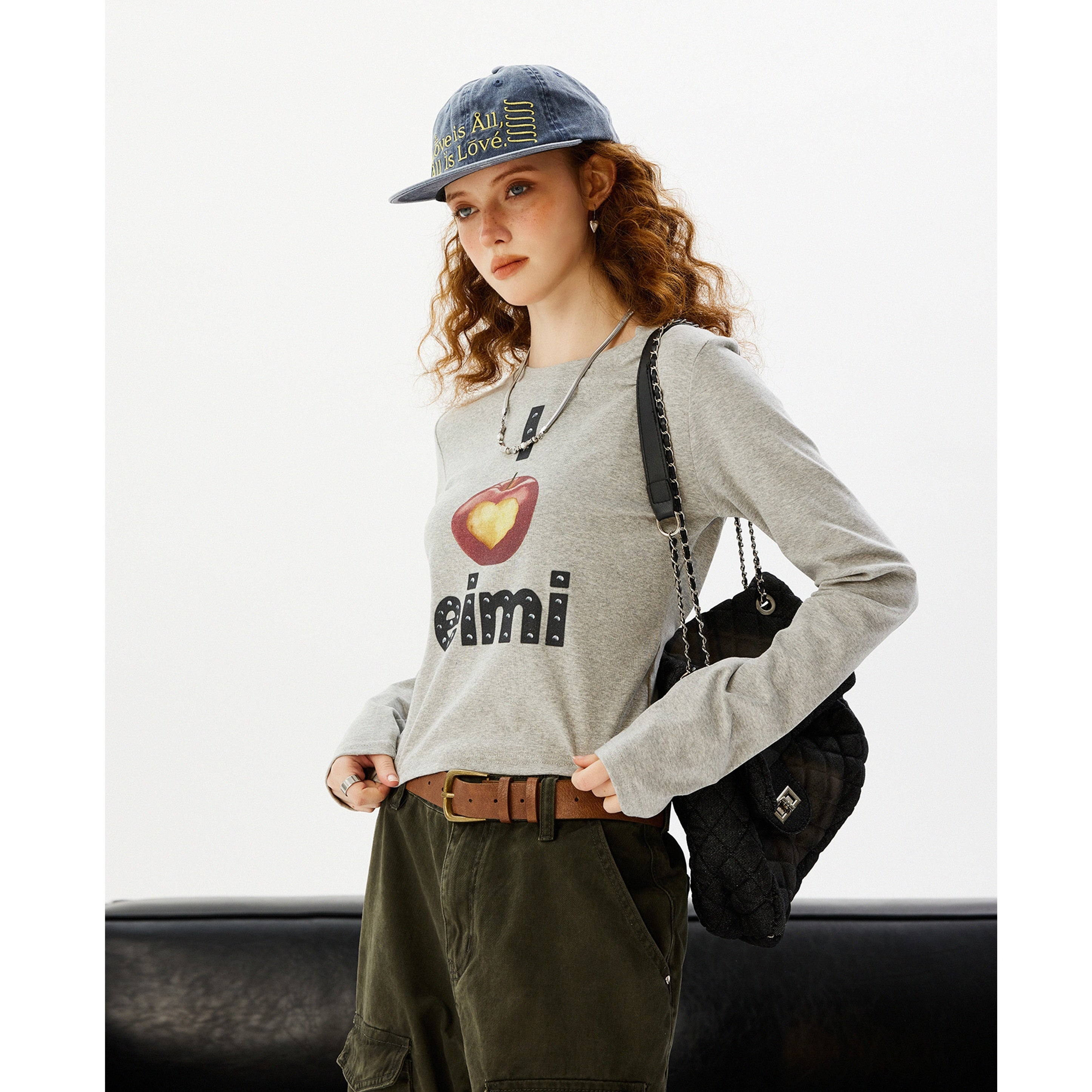 Apple Letter Print Long Sleeve T-Shirt MW9916