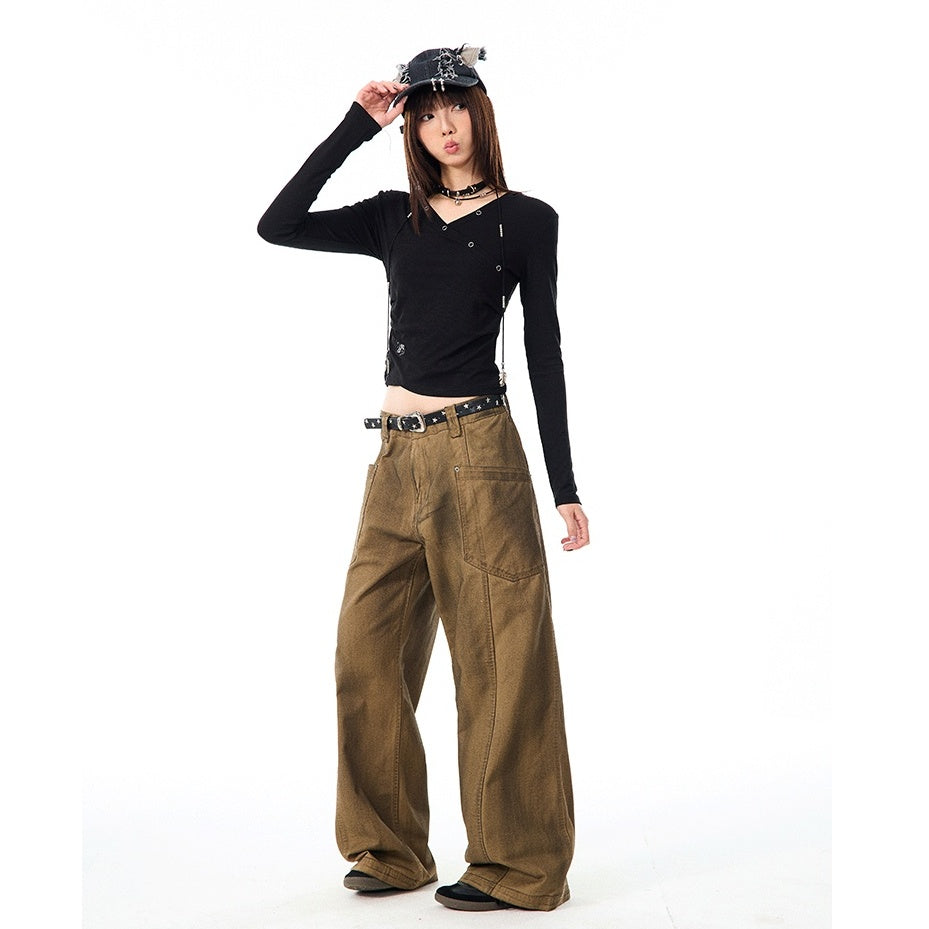 Retro Brush Dirty Wide-Leg Work Pants MW9961